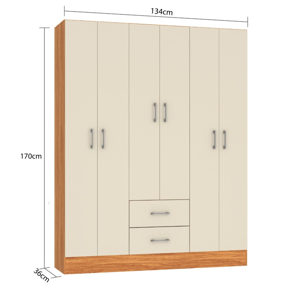 ROPERO DE 6 PUERTAS Y 2 CAJONES BEIGE - MARRÓN