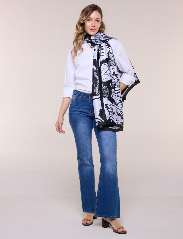 Pashmina Saten Flores NEGRO/MULTI