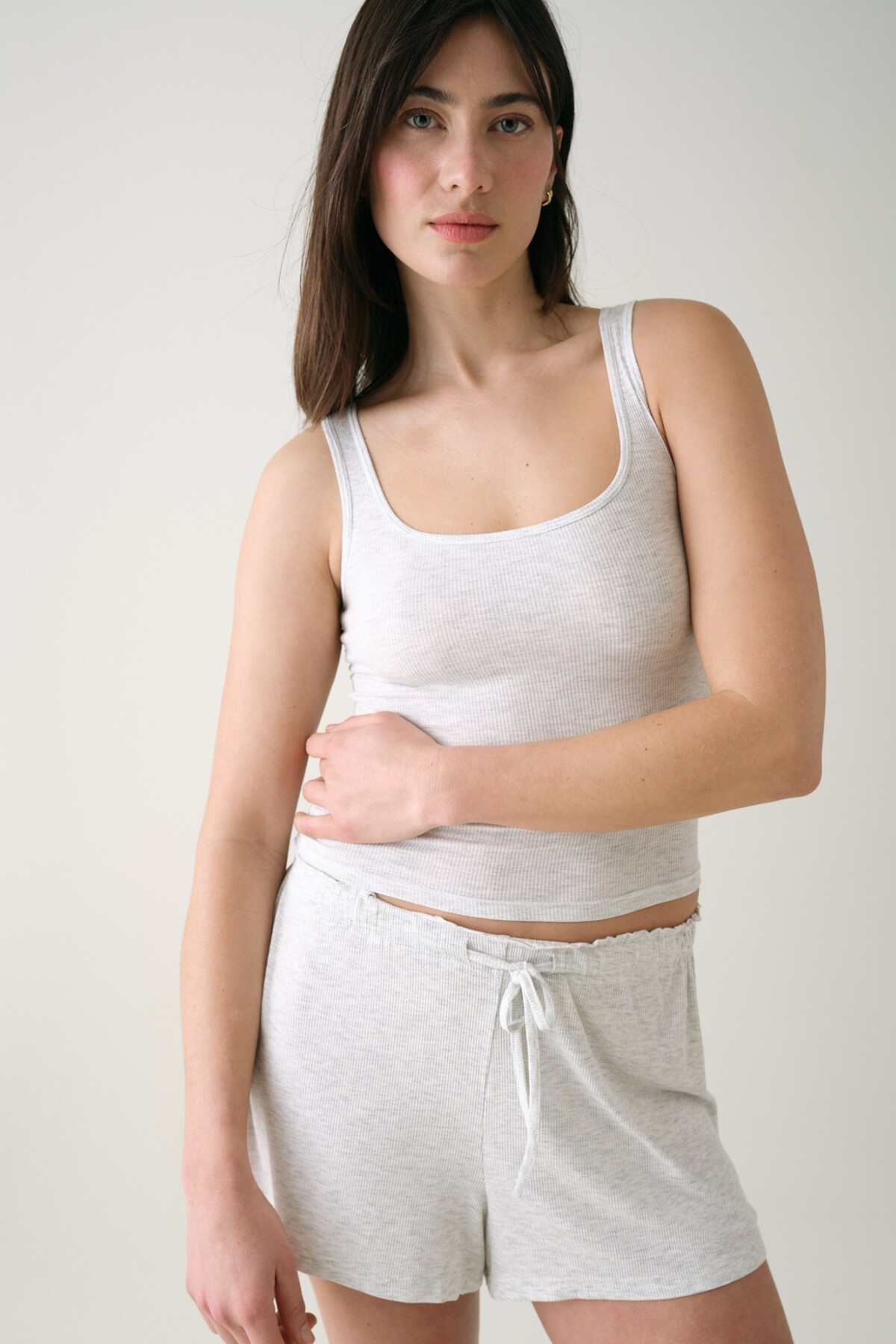 Musculosa Cropped Rib Gris Melange