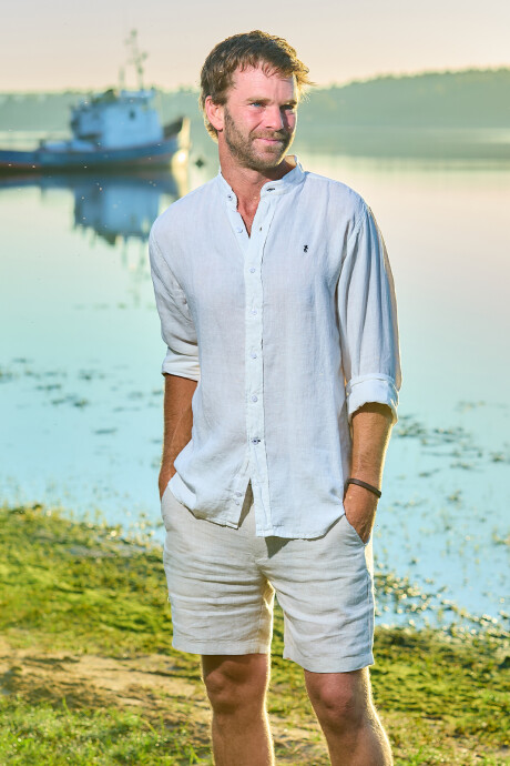 Camisa de lino Cuello Mao Blanco