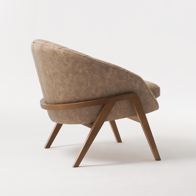 Butaca curva con madera clara - Tapizada tela Turquesa Butaca curva con madera clara - Tapizada tela Turquesa
