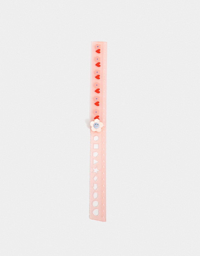 Útiles Varios Glitter Regla Doble Corazones - Rosa Claro