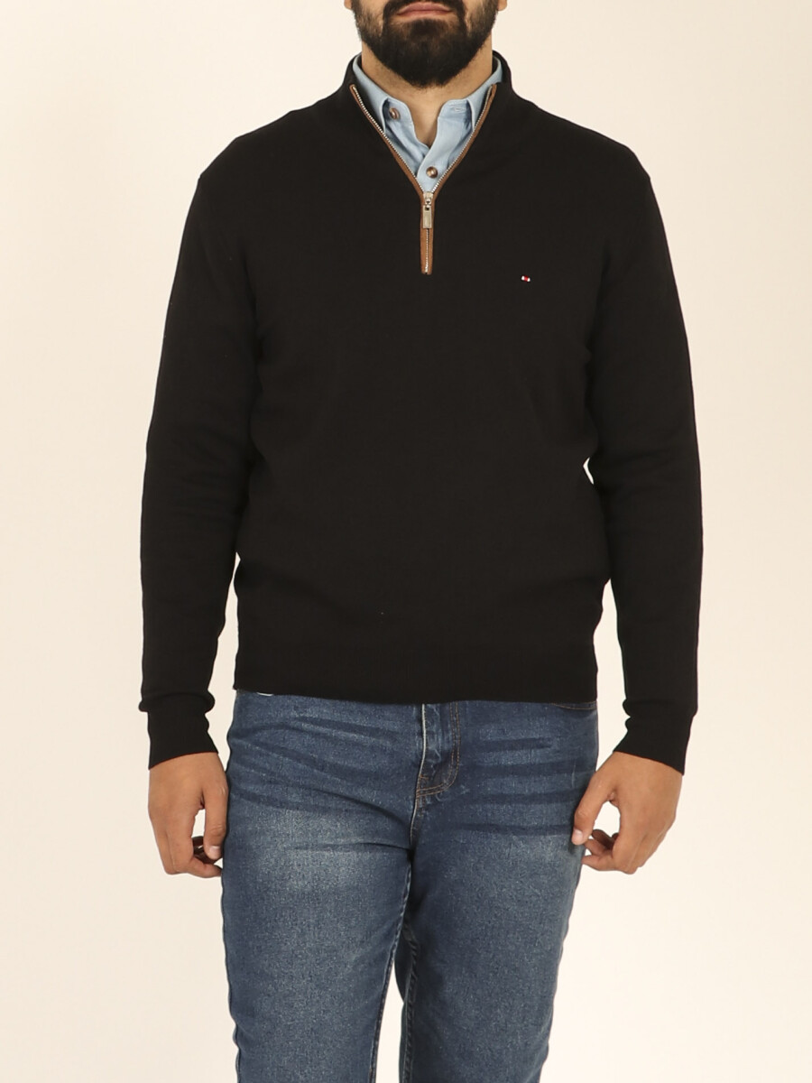 Sweater Medio Cierre Harrington Label - Negro 