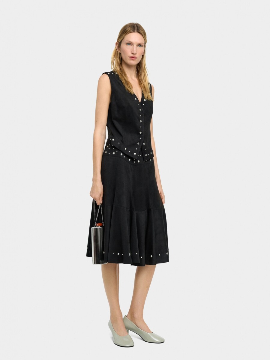 Falda Midi Con Tachuelas negro