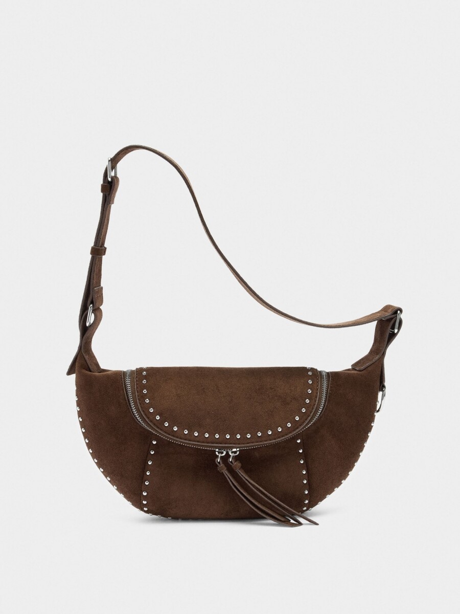 Bolso Bandolera Efecto Piel Con Tachuelas marron