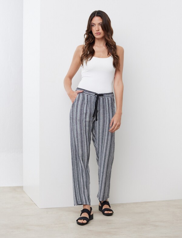 Pantalon Lino NEGRO/BLANCO