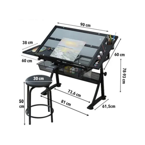 Mesa de trabajo de vidrio con silla ajustable Única
