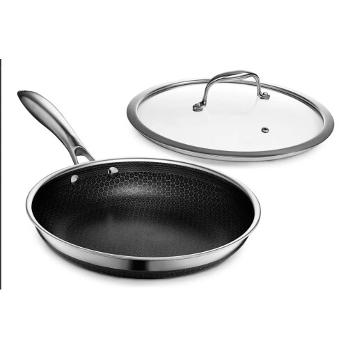 SARTEN ACERO HEXAGONAL ANTIADHERENTE 32CM C/TAPA DE VIDRIO INC.