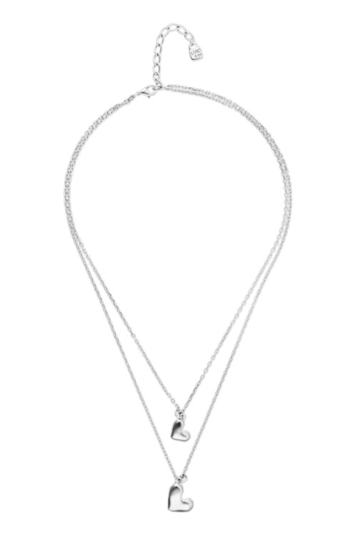 COLLAR DOBLE DE ALEACIÓN DE METALES BAÑADO EN PLATA DE LEY CON DOS CORAZONES Colgante