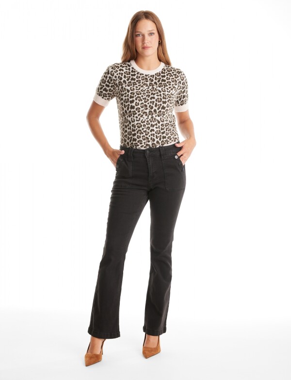 Jean Bootcut Botones NEGRO