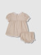 Vestidode Lino Con Tiras Bordadas Marron