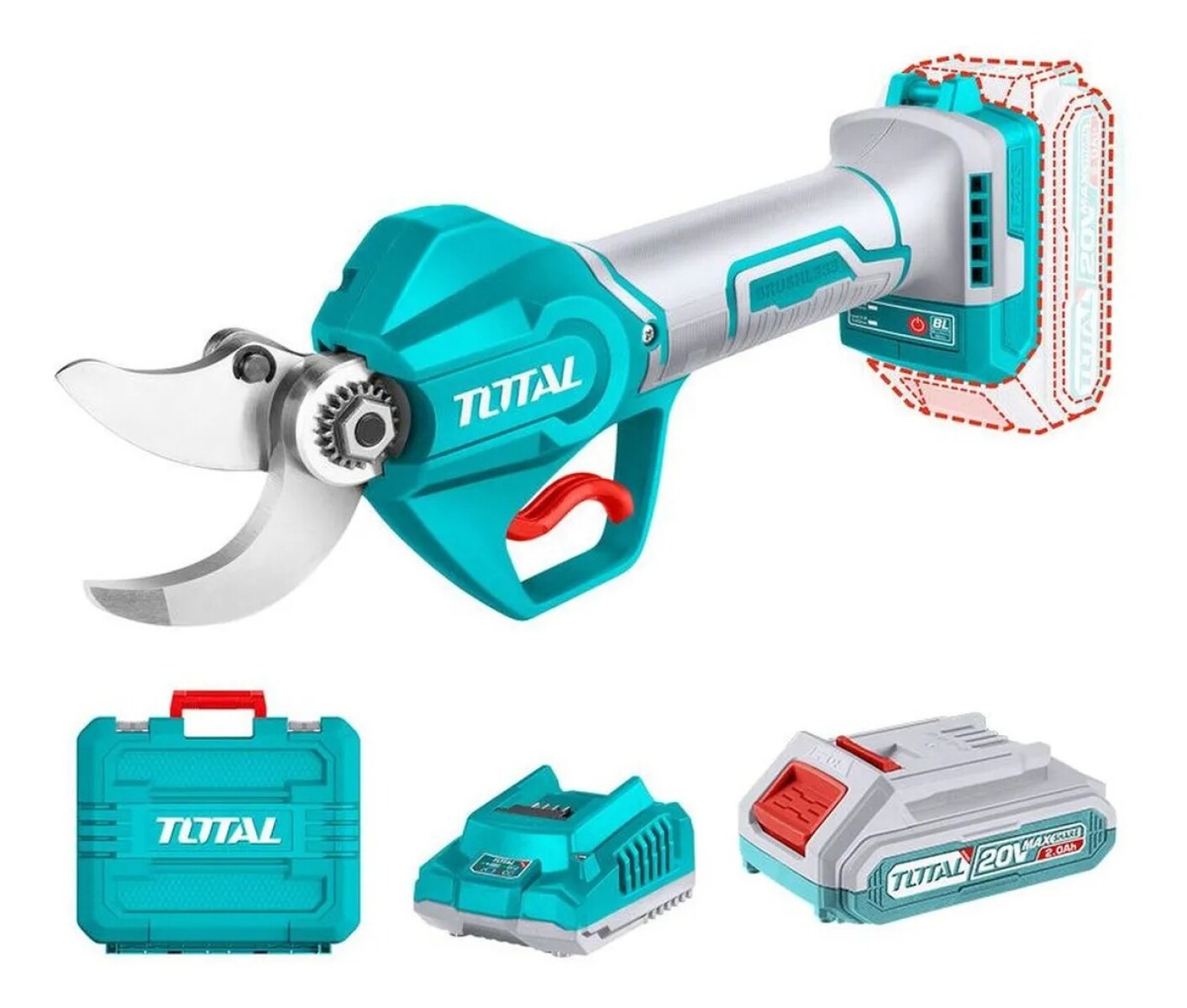 Tijera De Poda a Batería Total 20V Brushless Profesional 30mm 