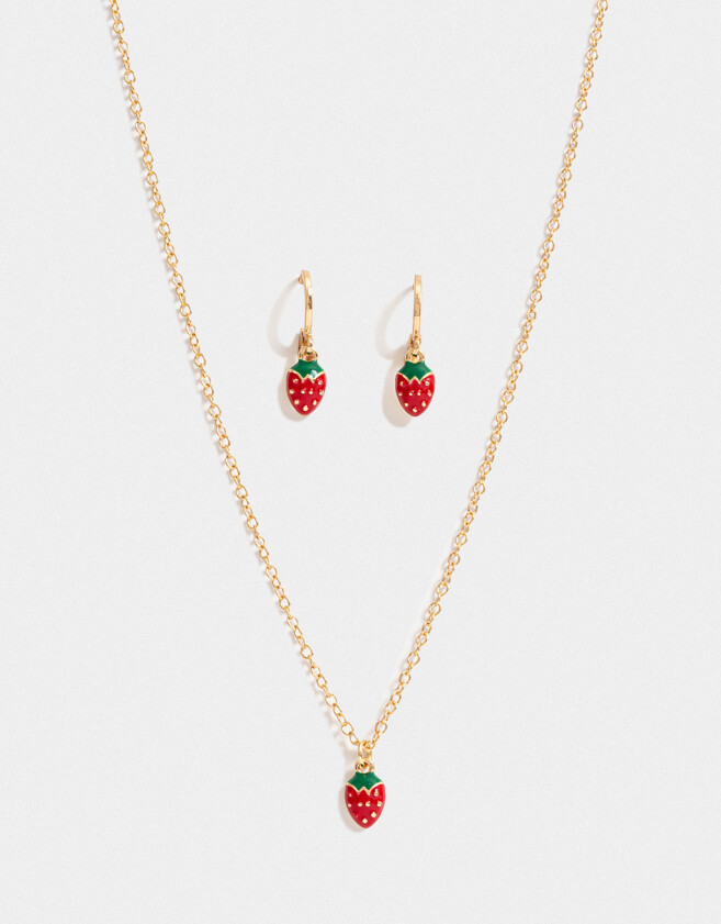 Bijouterie Set Frutas Set De Aros Argolla Y Collar Berry - Dorado