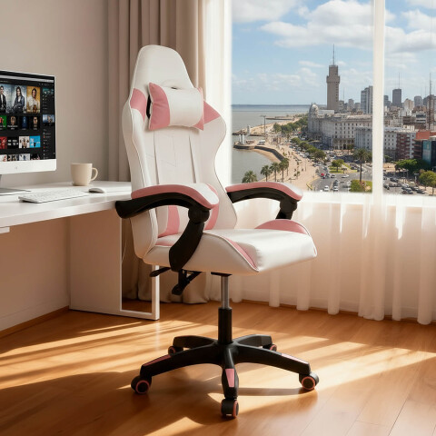 Silla Gamer Ergonomica Escritorio Reclinable Soporta 200kg Imback Blanco con Rosa Silla Gamer Ergonomica Escritorio Reclinable Soporta 200kg Imback Blanco con Rosa