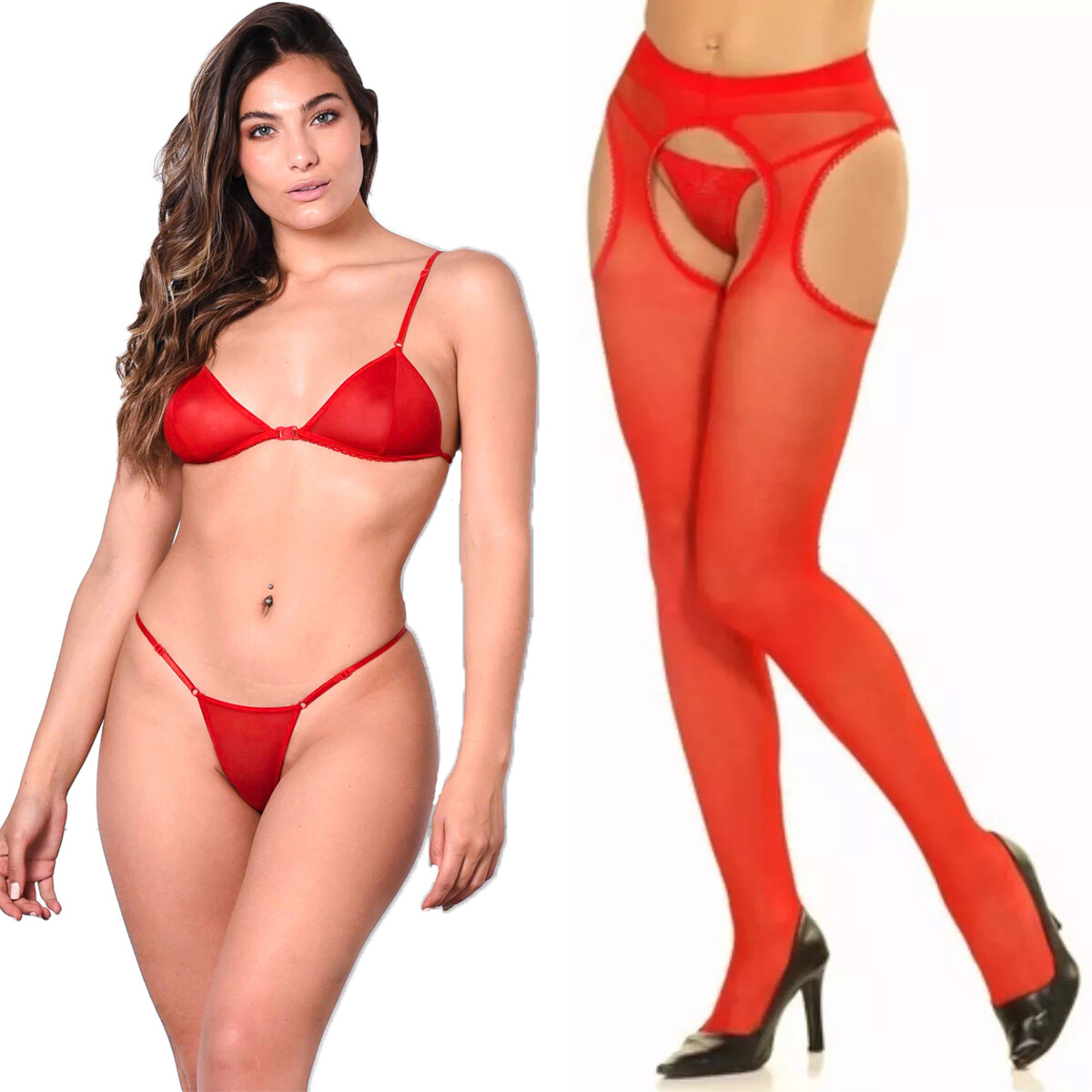 Conjunto de Tul + Panty Portaligas Liso - Rojo 