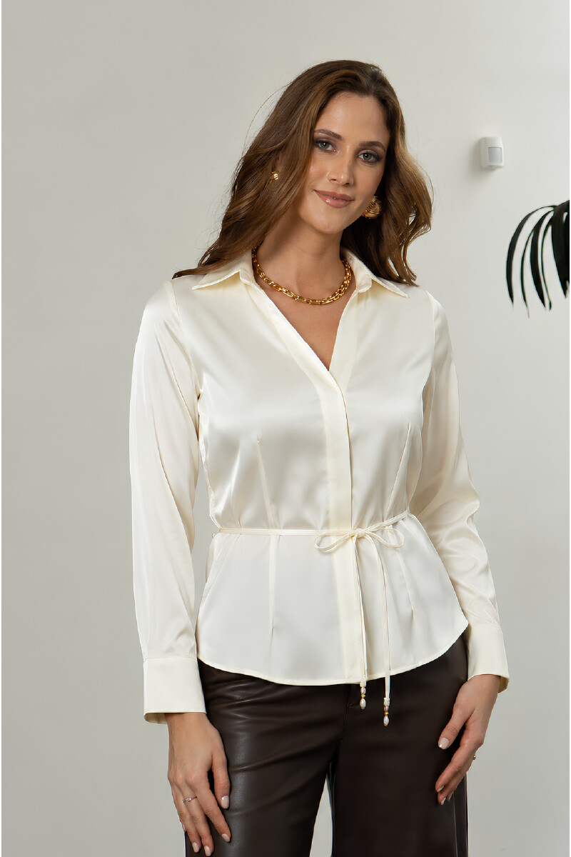 CAMISA C091A/26 SUELTA M/L SIN BOLSILLOS CON LAZO EN CINTURA - Natural 