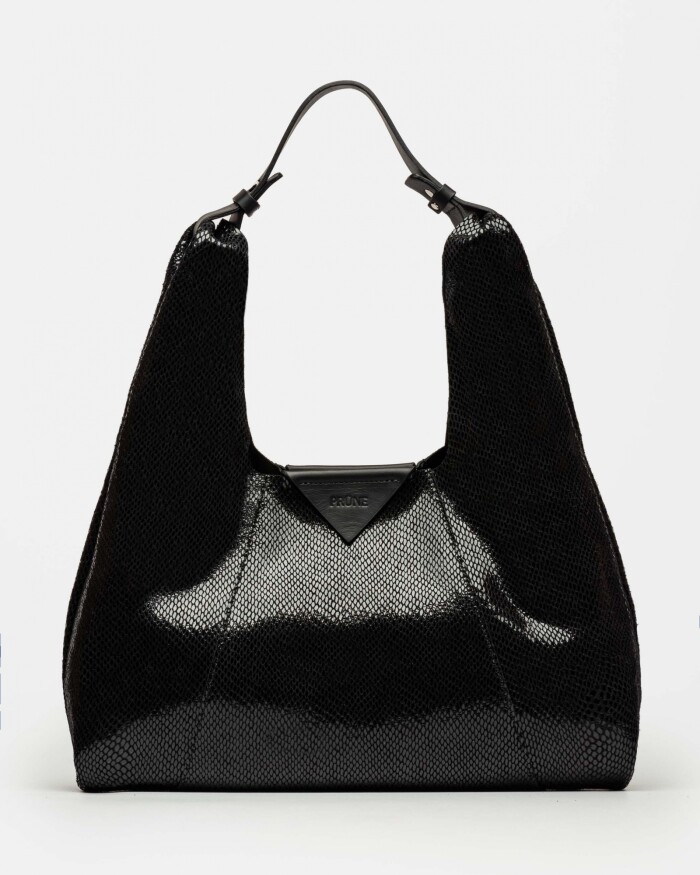 Cartera al hombro The Shopping En Cuero Grabado Snake Negro