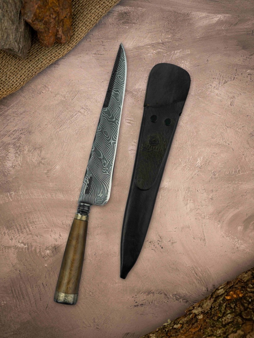 Cuchillo Cabo Torneado - Acero de Damasco Cuchillo Cabo Torneado - Acero de Damasco