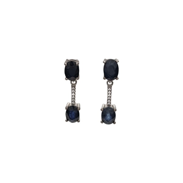 Caravanas Colgante-Plata 925-Piedra Zafiro y zirconia-CA3282 Conpiedra