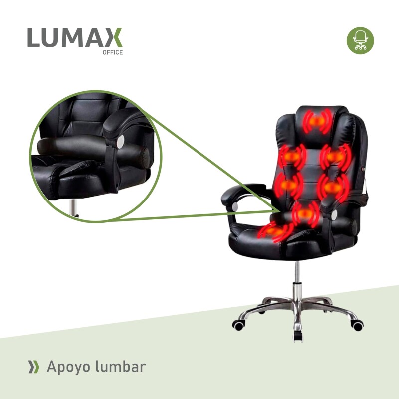 Silla Ejecutiva en cuero Lumax Modelo Miles con 7 Puntos de Masaje Negro