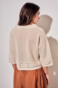 Cardigan Texturado Crochet Flores Beige Melange