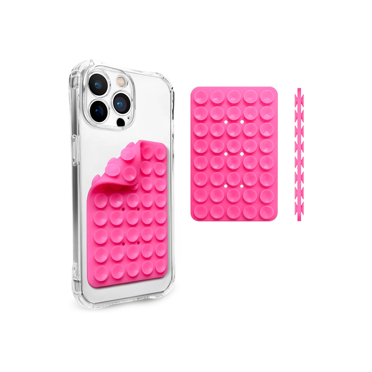 Soporte ventosa doble para celular color fucsia 