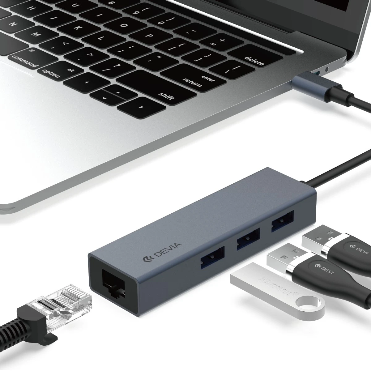 USB hub adapter type-c to 3 usb-a + rj45 devia leopard series Gray