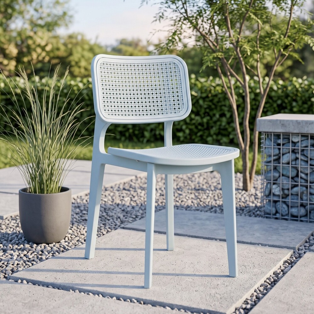 Silla Simil Rattan de polipropileno Celeste