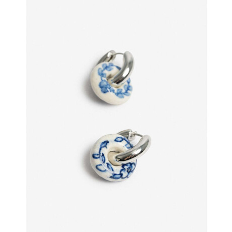 Argollas Metal Y Ceramica Plateado Rodio