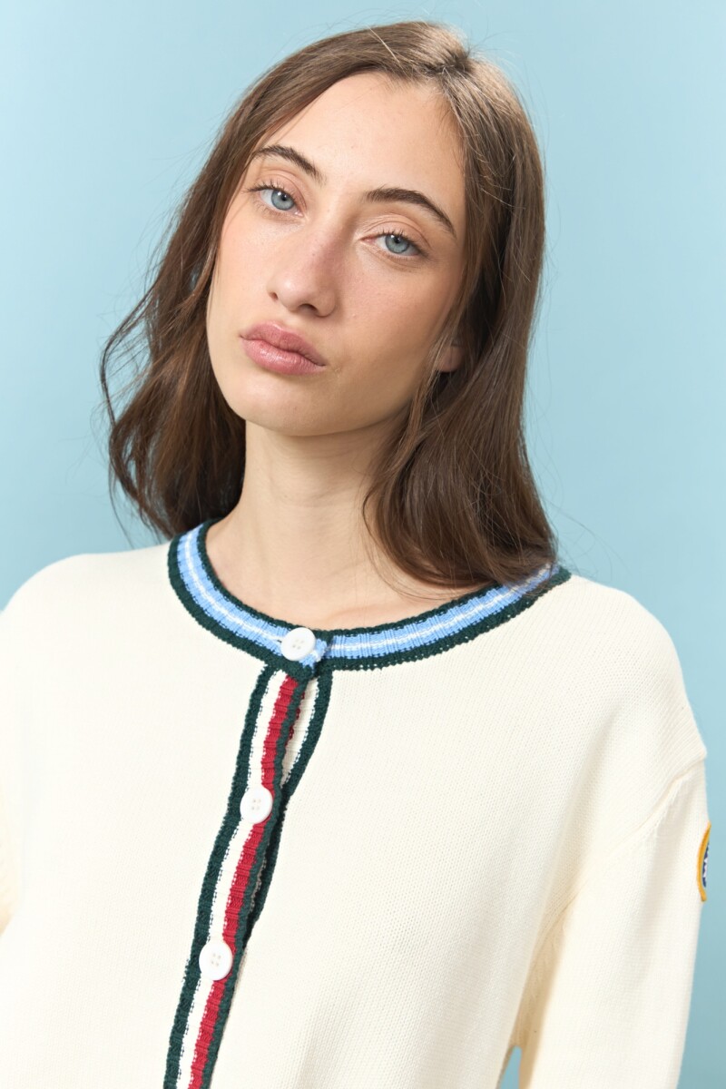 Cardigan de algodón con puños a contraste crudo