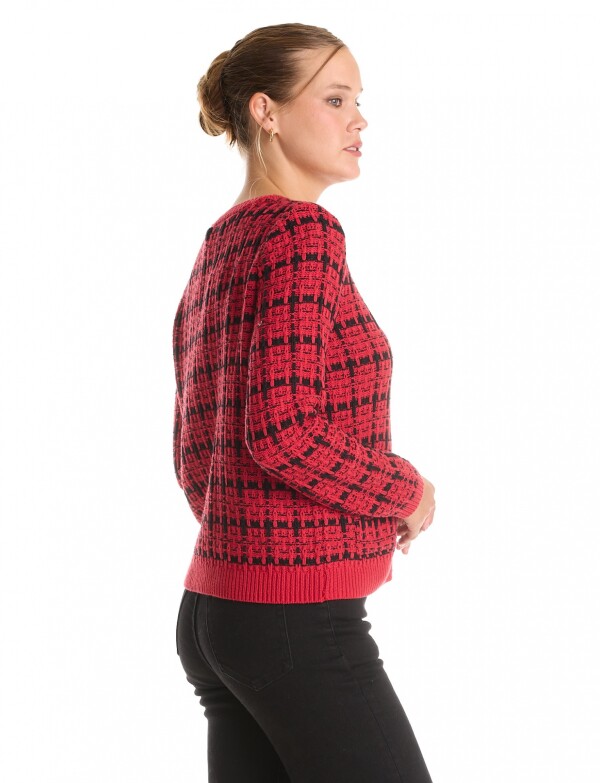 Cardigan Tejido Cuadrille ROJO/NEGRO
