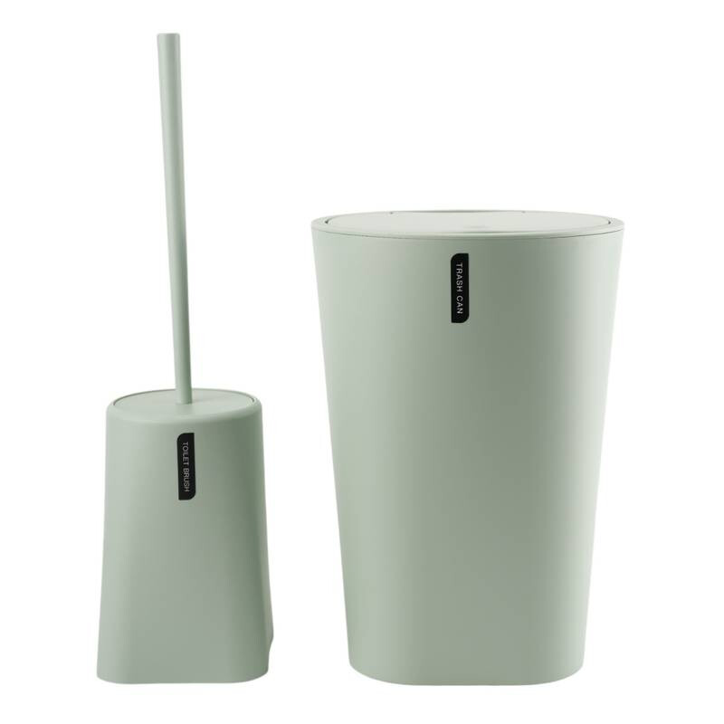 Set de Baño 2 Piezas con Papelera y Cepillo para Inodoro de Plástico Verde