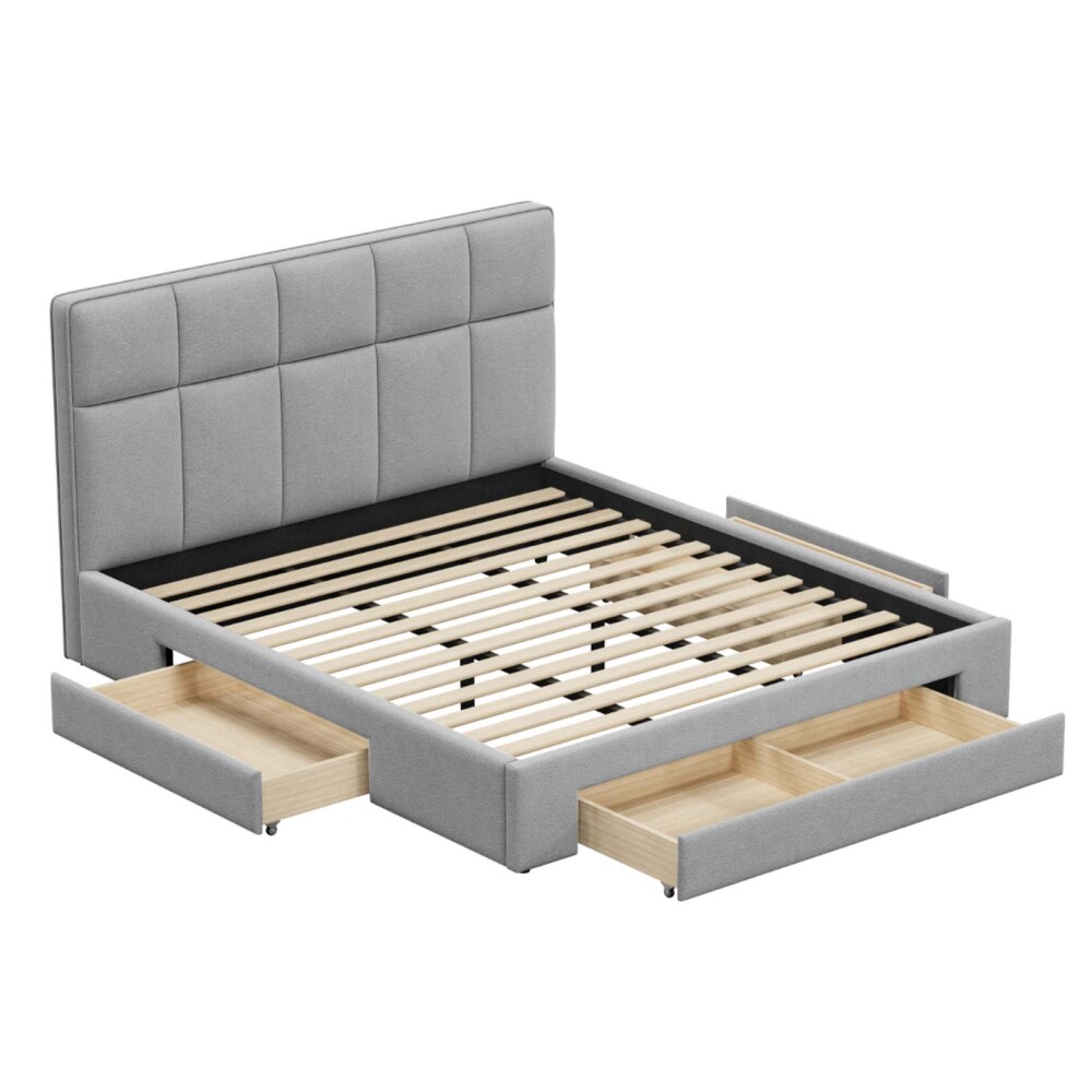 CAMA C/CAJONES KING MADERA-Y-TELA GRIS GRANATE