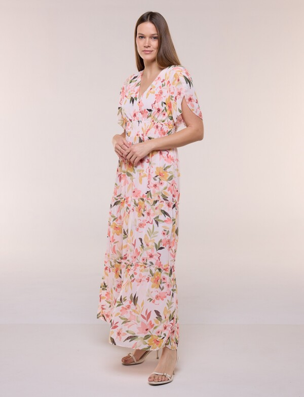 Vestido Maxi Estampado Floral Con Escote Cruzado ROSA/MULTI