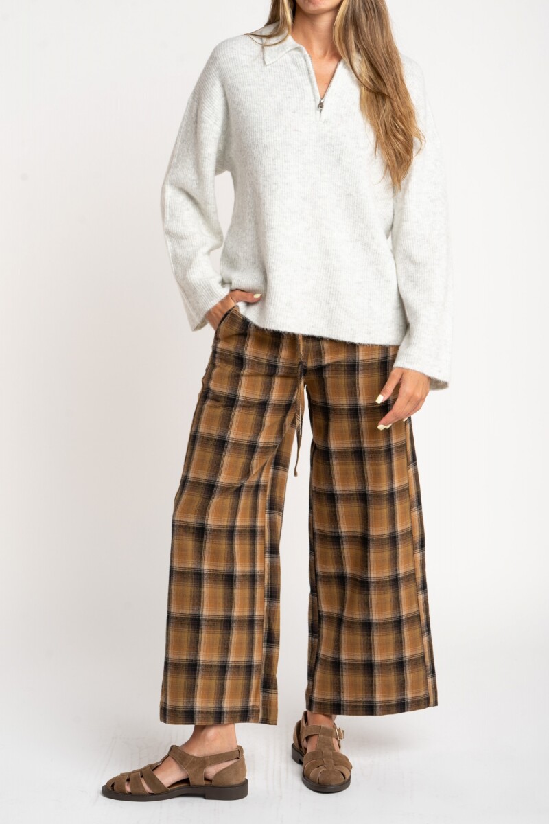 Sweater Polo Medio Cierre Gris Melange