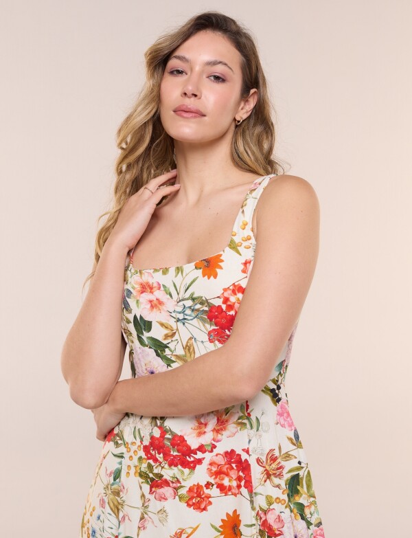 Vestido Lino Flores BEIGE/MULTI