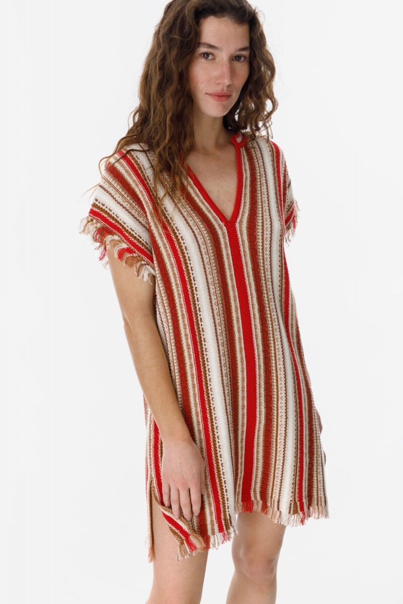 Poncho Hassan - Rojo/Beige 