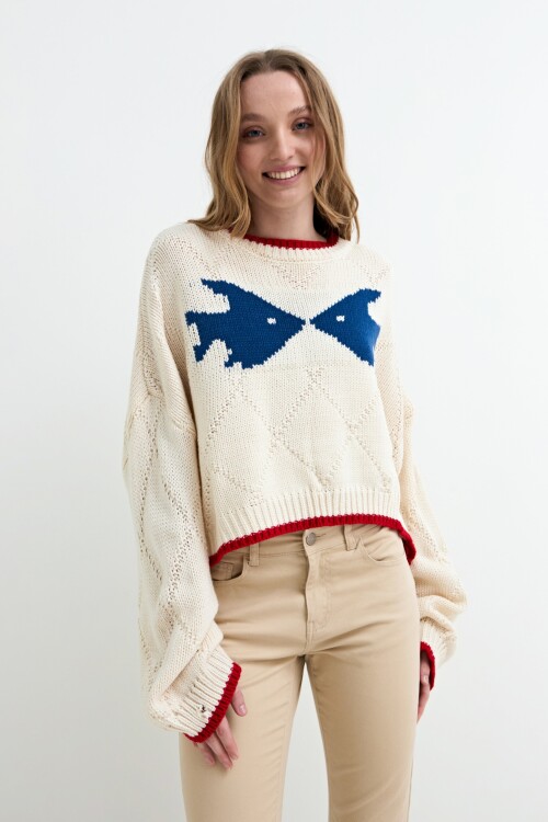 Sweater tejido jacquard peces CRUDO