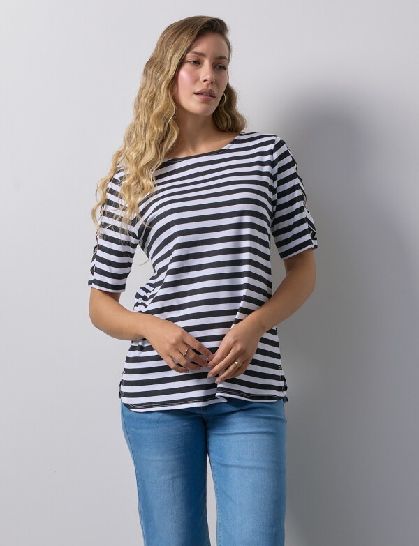 Remera Algodon Lineas NEGRO/BLANCO