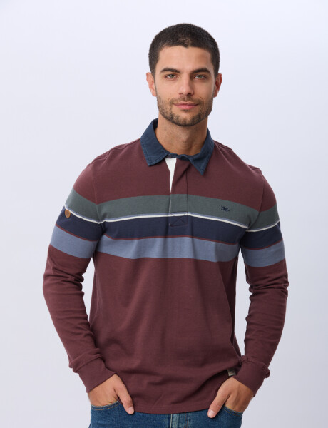 REMERA POLO RAYADA EN ALGODÓN Bordo