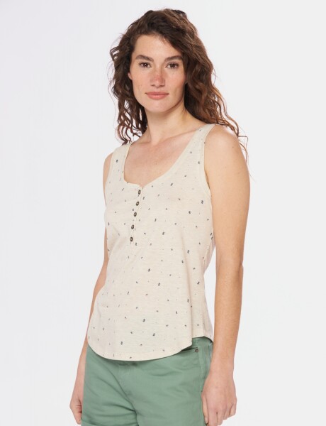 MUSCULOSA ESTAMPADA CON BOTONES Beige