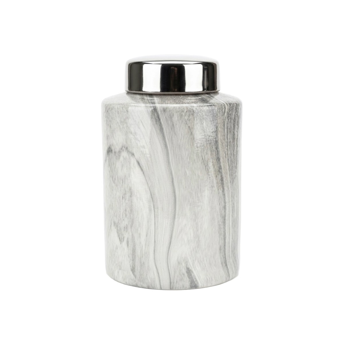 JARRON CERAMICA GRIS COMB C/TAPA PLATA 17X17X26CM 
