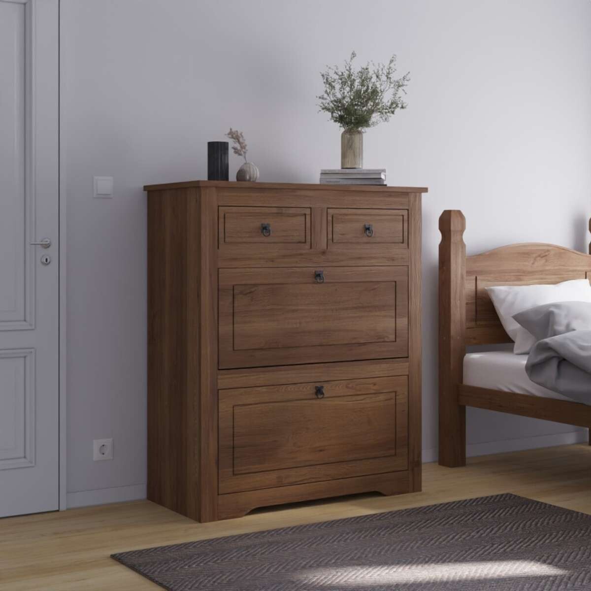 Comoda Zapatera Madera Maciza Linea Mexicana - Oscura 