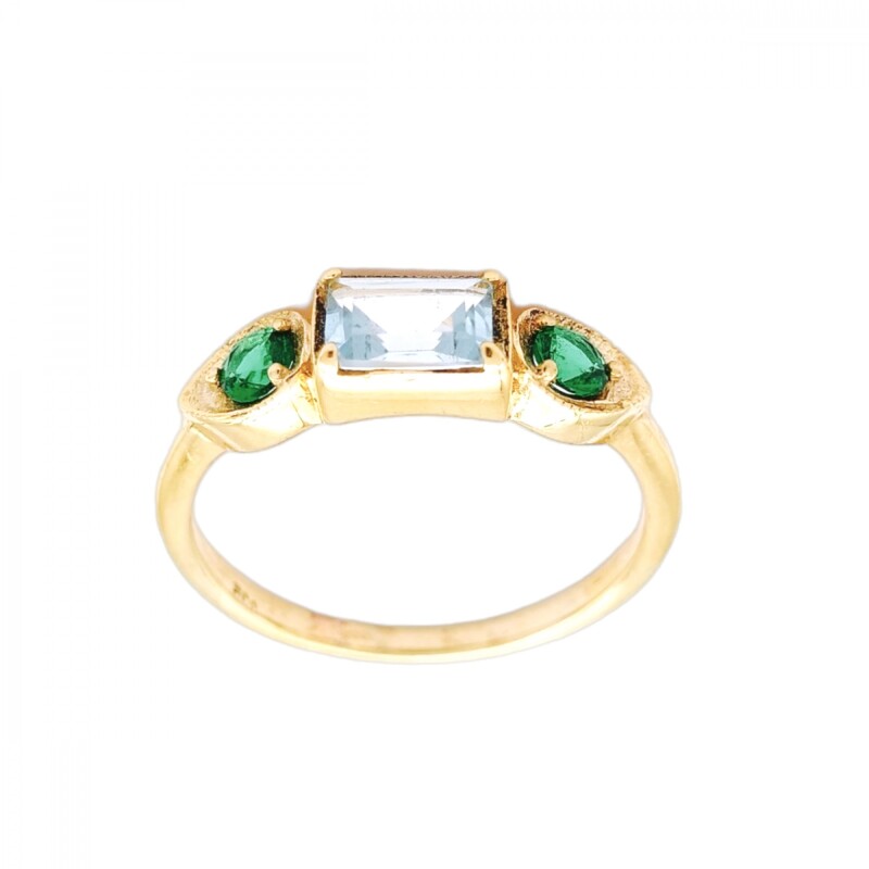 Anillo Halo-Plata rodinada con micra oro 18k-Piedra Topacio azul y Esmeraldas-AN2002 conpiedra