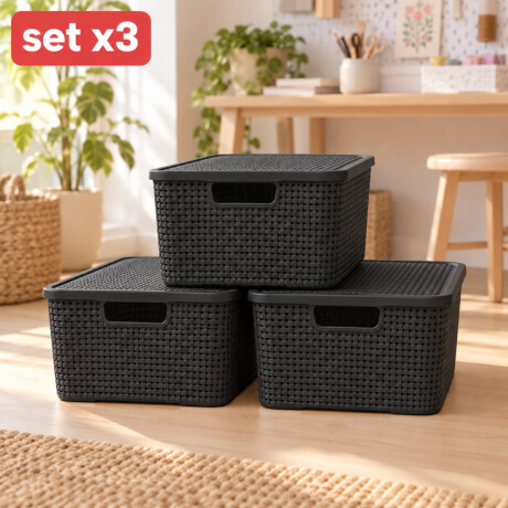 Set x3 Caja ratán 15 lts NEGRO