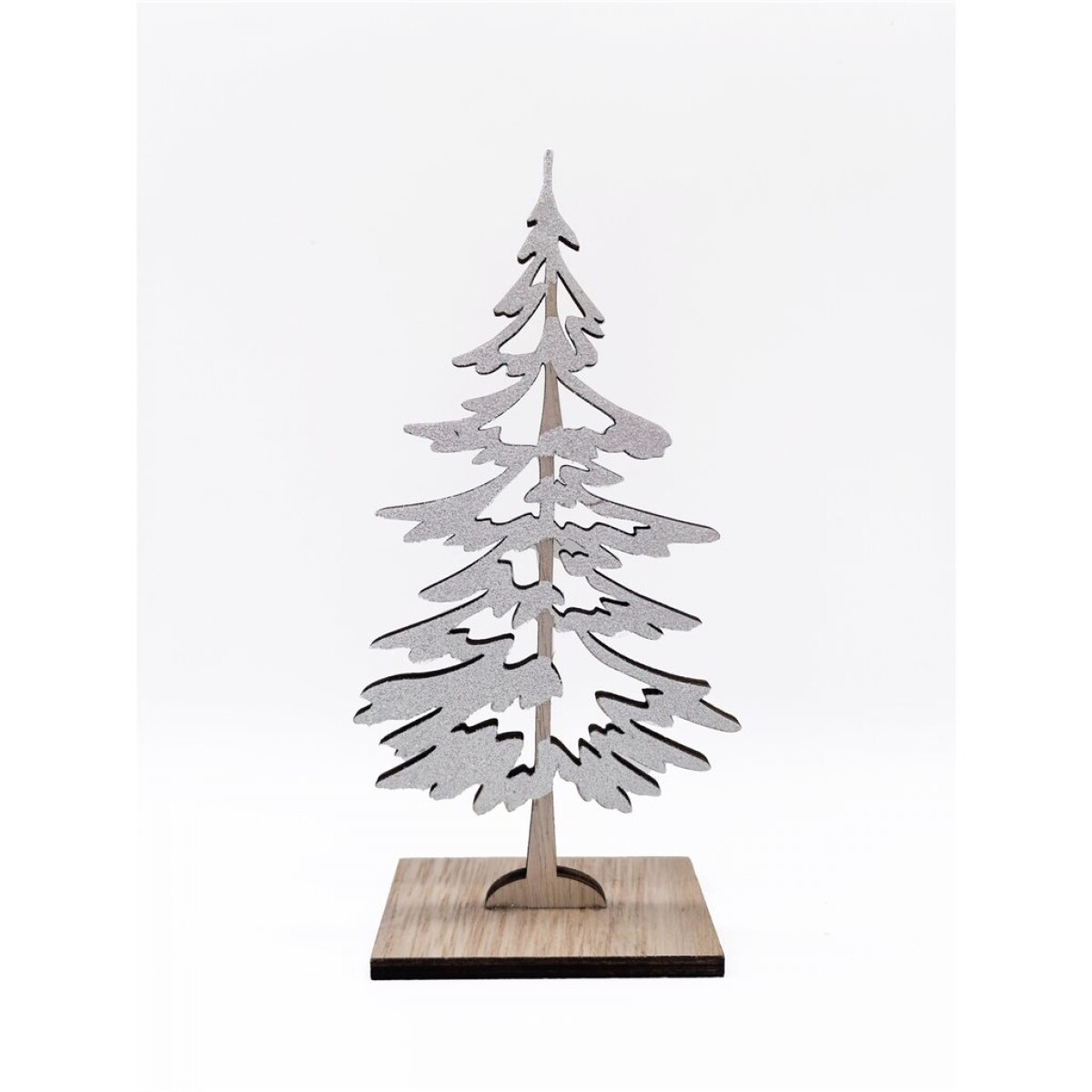 ADORNO ARBOL CALADO MADERA C/ GLITTER  BLANCO 27 CM. 