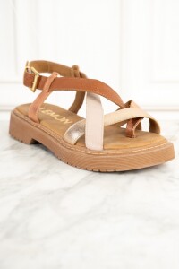 Sandalia Combinada Cuero Cobre