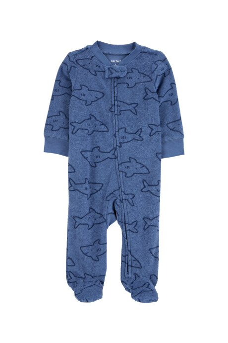 Pijama una pieza de algodón terry, con pie, diseño tiburones Sin color
