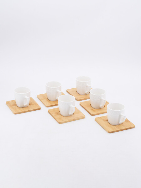 TAZAS DE CAFÉ CON PLATO BAMBOO SET X 6 BLANCO