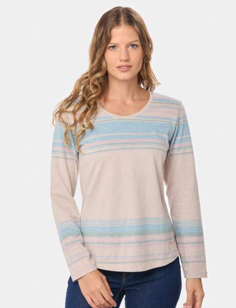 REMERA RAYADA MANGA LARGA Beige